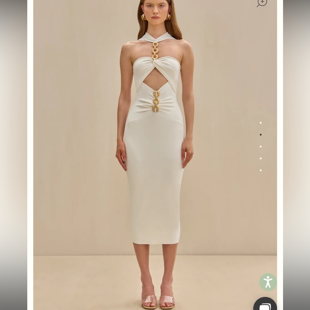 Cult Gaia cristos knit dress gold and white midi bodycon